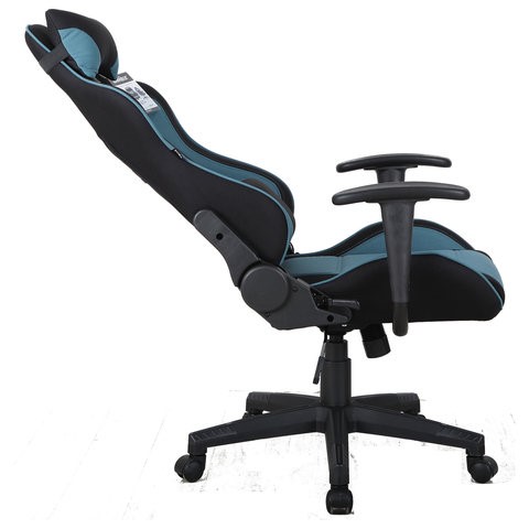 Кресло компьютерное Brabix GT Racer GM-100 (две подушки, ткань, черное/голубое) 531818 в Биробиджане - изображение 3