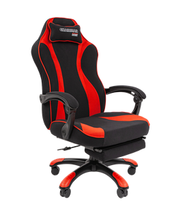 Игровое кресло CHAIRMAN GAME 35 с выдвижной подставкой для ног Ткань  черная / Ткань красная в Биробиджане