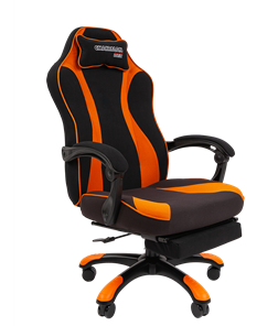 Игровое кресло CHAIRMAN GAME 35 с выдвижной подставкой для ног Ткань черная / Ткань оранжевая в Биробиджане