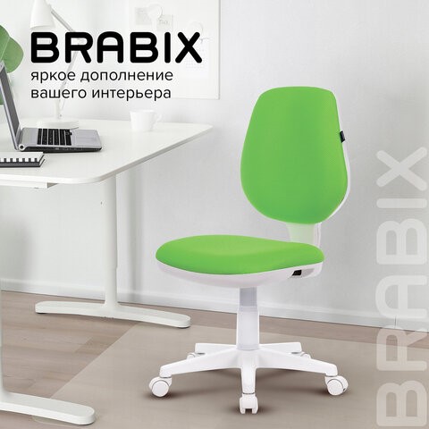 Кресло компьютерное Brabix Fancy MG-201W (без подлокотников, пластик белый, салатовое) 532414 в Биробиджане - изображение 10