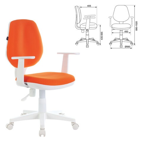 Компьютерное кресло Brabix Fancy MG-201W (с подлокотниками, пластик белый, оранжевое) 532410 в Биробиджане - изображение 3