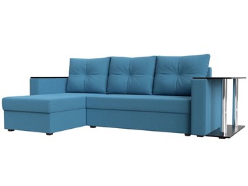 Угловой диван с оттоманкой Атланта Лайт, Амур голубой (микровельвет) в Биробиджане