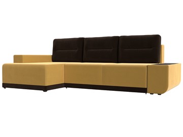 Угловой диван с оттоманкой Чикаго, Желтый/Коричневый (микровельвет) в Биробиджане