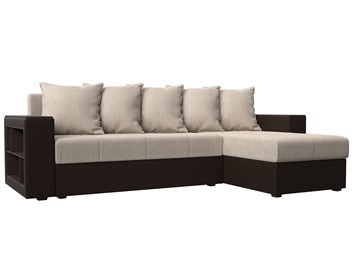 Угловой диван с оттоманкой Дубай Лайт, Бежевый/Коричневый (рогожка/экокожа) в Биробиджане