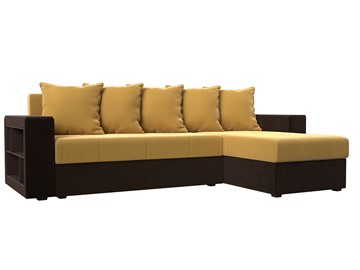 Угловой раскладной диван Дубай Лайт, Желтый/Коричневый (микровельвет) в Биробиджане