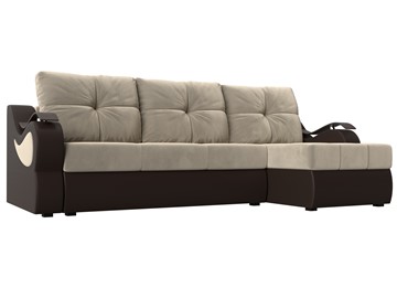 Угловой диван Меркурий, Бежевый/коричневый (вельвет/экокожа) в Биробиджане