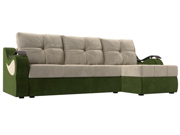 Угловой диван Меркурий, Бежевый/зеленый (вельвет) в Биробиджане
