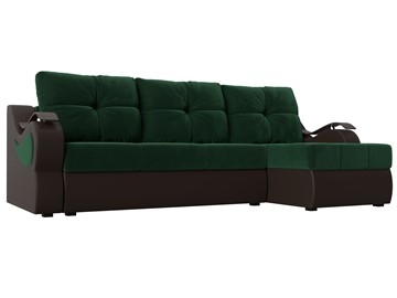 Угловой раскладной диван Меркурий, Зеленый/Коричневый (велюр/экокожа) в Биробиджане
