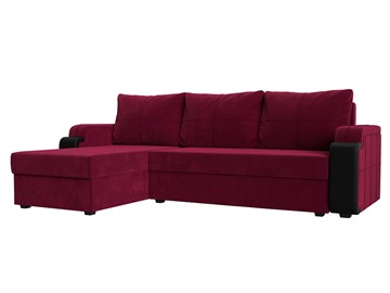 Угловой диван с оттоманкой Николь лайт, Бордовый/Черный (микровельвет/экокожа) в Биробиджане