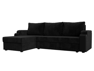 Угловой диван с оттоманкой Николь лайт, Черный/Черный (велюр/экокожа) в Биробиджане
