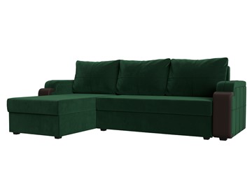 Угловой раскладной диван Николь лайт, Зеленый/Коричневый (велюр/экокожа) в Биробиджане