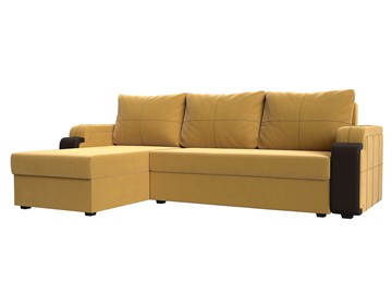 Угловой диван с оттоманкой Николь лайт, Желтый/Коричневый (микровельвет/экокожа) в Биробиджане