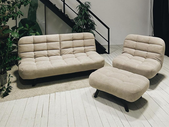 Комплект мебели Абри цвет бежевый диван + кресло +пуф пора металл в Биробиджане - изображение