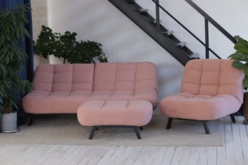Комплект мебели Абри розовый кресло + диван + пуф опора металл в Биробиджане