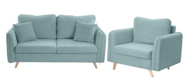 Комплект мебели Бертон голубой диван+ кресло в Биробиджане