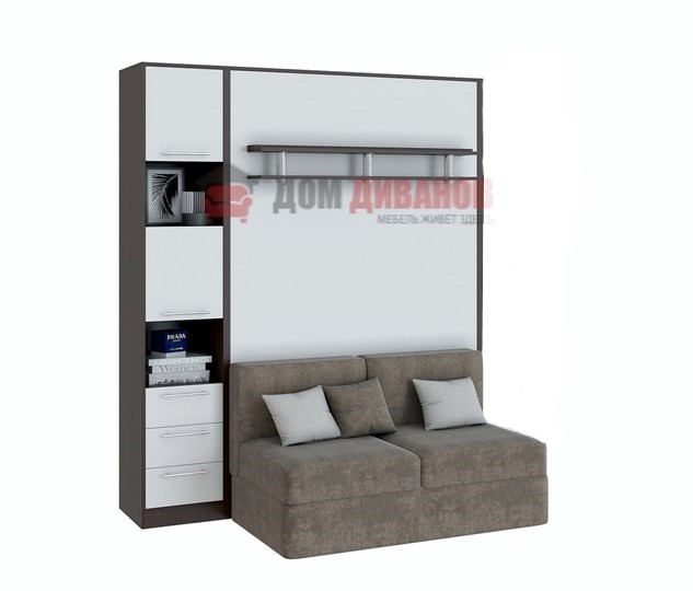 Кровать-шкаф с диваном Бела 1, с полкой ножкой с 1 пеналом, 1600х2000, венге/белый в Биробиджане - изображение 1