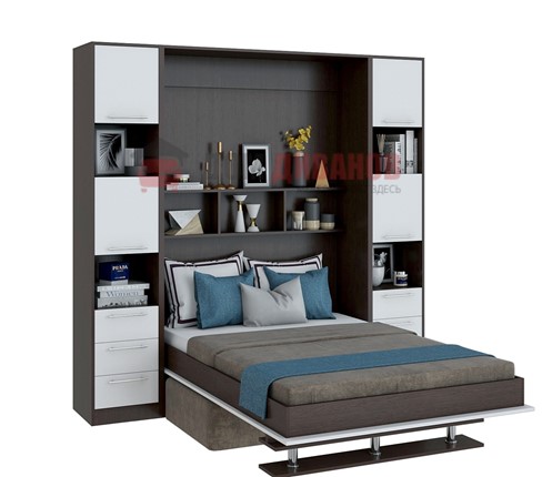 Кровать-шкаф с диваном Бела 1, с полкой ножкой, 1200х2000, венге/белый в Биробиджане - изображение
