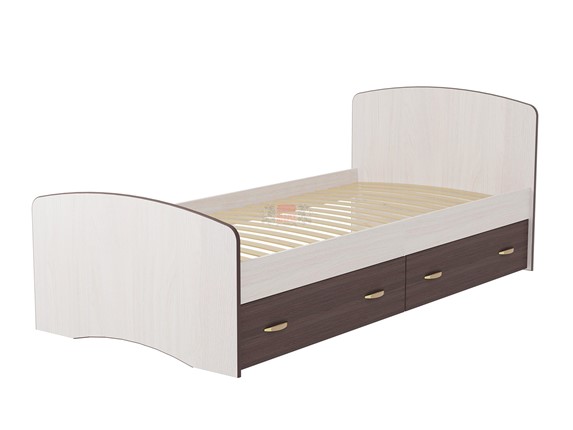 Кровать односпальная 6 с ящиками, 90х200 Ясень анкор темный/ясень анкор светлый с основанием в Биробиджане - изображение