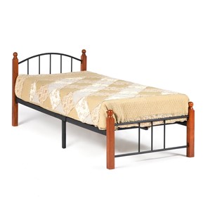 Кровать односпальная AT-915 дерево гевея/металл, 90*200 см (Single bed), красный дуб/черный в Биробиджане