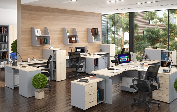 Офисный комплект мебели OFFIX-NEW для 4 сотрудников с двумя шкафами в Биробиджане - изображение 1