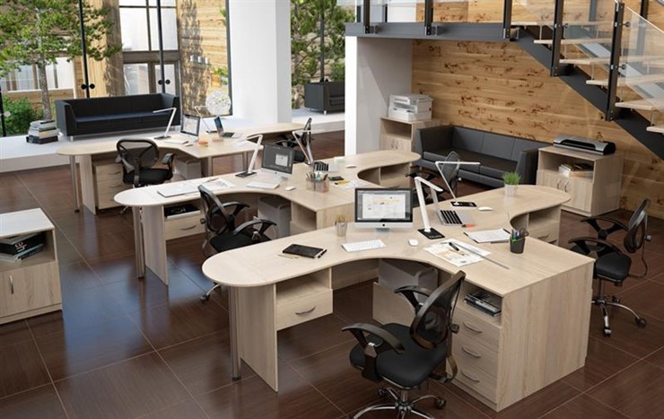 Комплект офисной мебели SIMPLE с эргономичными столами и тумбами в Биробиджане - изображение