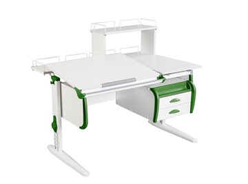 Детский стол-трансформер 1/75-40 (СУТ.25) + Tumba 3 + Polka_z 1/600 + Polka_zz 1/600 белый/белый/Зеленый в Биробиджане