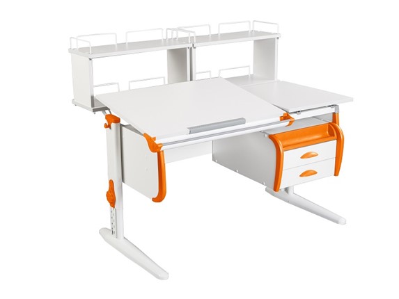 Растущий стол 1/75-40 (СУТ.25) + Polka_zz 1/600 (2 шт.) + Tumba 3  белый/белый/Оранжевый в Биробиджане - изображение