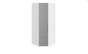 Распашной шкаф угловой Наоми с зеркальной левой дверью, цвет Белый глянец СМ-208.07.07 L в Биробиджане