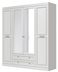 Шкаф четырехдверный в спальню Олимп ШР-4 (Белый) 2 зеркала в Биробиджане
