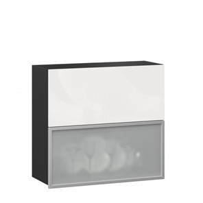 Шкаф настенный 800 горизонтальный, Шервуд, ЛД 281.981.000.088, со стеклом, черный/белый глянец в Биробиджане