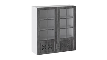 Настенный шкаф Прованс (Белый глянец/Санторини темный) cо стеклом В_96-90_2ДРДс в Биробиджане