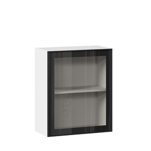 Шкаф навесной со стеклом 600 Индиго ЛД 298.350.000.105, Белый/Чёрный в Биробиджане