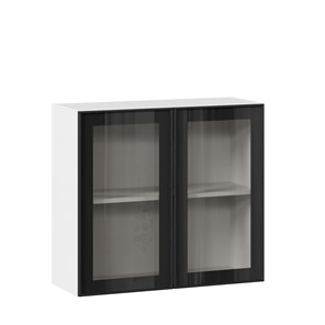 Шкаф навесной со стеклом 800 Индиго ЛД 298.360.000.023, Белый/Чёрный в Биробиджане