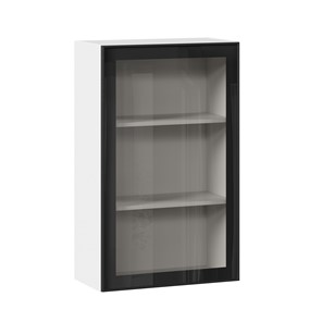 Шкаф кухонный высокий со стеклом 600 Индиго ЛД 298.450.000.169, Белый/Чёрный в Биробиджане