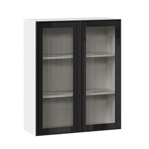 Навесной кухонный шкаф высокий со стеклом 800 Индиго ЛД 298.460.000.030, Белый/Чёрный в Биробиджане