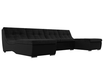 Большой П-образный диван Монреаль, Черный\Черный (Велюр\Экокожа) в Биробиджане