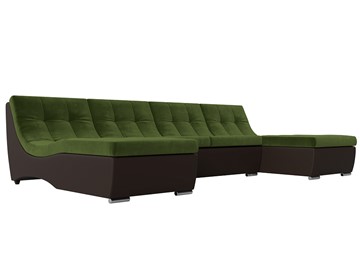 П-образный диван Монреаль, Зеленый\Коричневый (Микровельвет\Экокожа) в Биробиджане