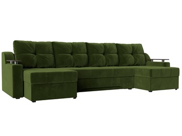Большой П-образный диван Сенатор, Зеленый (Микровельвет) боннель в Биробиджане