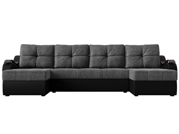 П-образный диван Меркурий П, Серый/черный (рогожка/экокожа) в Биробиджане - предосмотр 1