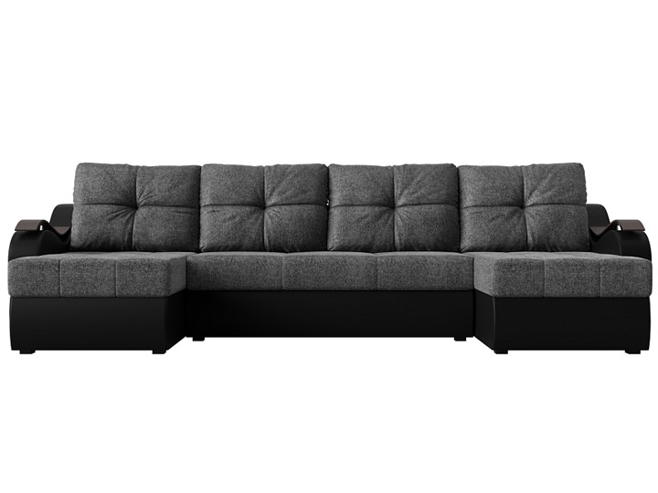 П-образный диван Меркурий П, Серый/черный (рогожка/экокожа) в Биробиджане - изображение 1