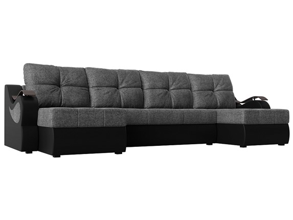 П-образный диван Меркурий П, Серый/черный (рогожка/экокожа) в Биробиджане - изображение