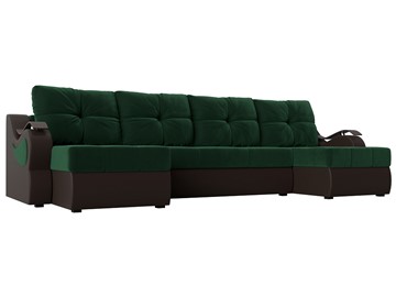 П-образный диван Меркурий П, Зеленый\Коричневый (Велюр\Экокожа) в Биробиджане
