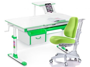 Комплект растущая парта + стул Mealux EVO Evo-40 Z (арт. Evo-40 Z + Y-528 KZ) / (стол+полка+кресло+чехол)/ белая столешница / цвет пластика зеленый в Биробиджане