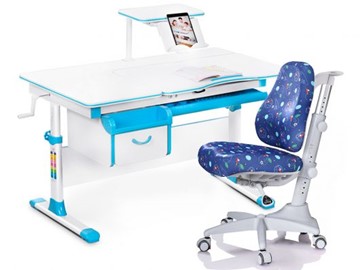 Комплект растущая парта + стул Mealux Mealux EVO Evo-40 BL (арт. Evo-40 BL + Y-528 F) / (стол+полка+кресло) / белая столешница / цвет пластика голубой в Биробиджане