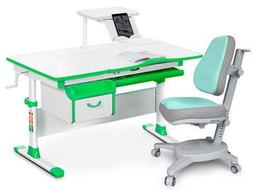 Комплект растущая парта + стул Mealux EVO Evo-40 Z (арт. Evo-40 Z + Y-110 TG) / (стол+полка+кресло) / белый, зеленый, серый в Биробиджане