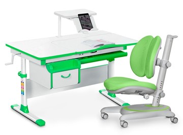 Комплект растущая парта + стул Mealux EVO Evo-40 Z (арт. Evo-40 Z + Y-115 KZ) / (стол+полка+кресло+чехол), белый, зеленый в Биробиджане