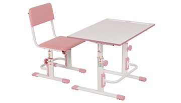 Растущий комплект мебели POLINI Kids Растущая парта-трансформер М1 и стул регулируемый L Белый-розовый в Биробиджане