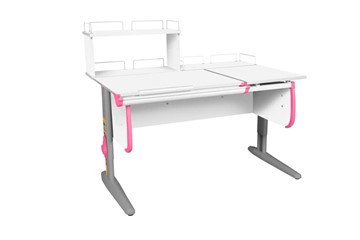 Детский стол-трансформер 1/75-40 (СУТ.25) + Polka_z 1/600 + Polka_zz 1/600 белый/серый/розовый в Биробиджане