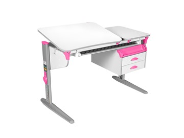 Детский стол-трансформер 5/75-40 СУТ.45 с лотком+ Tumba 3  Рамух белый/серый/розовый в Биробиджане